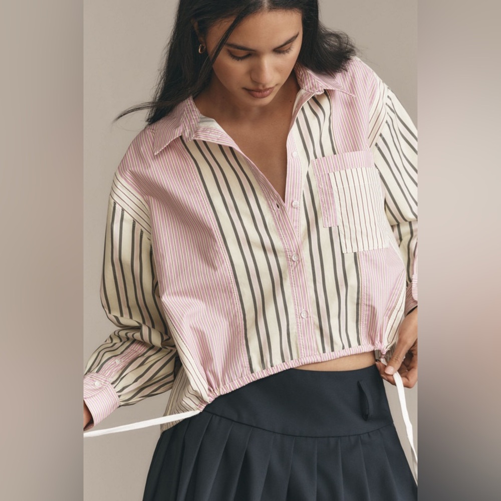 Anthropologie Pink and Cream Striped Button Down Shirt - Picture 4 of 16